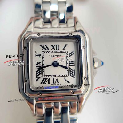 Swiss Quartz Cartier Panthere Large Size White Roman Stainless Steel Replica Watch